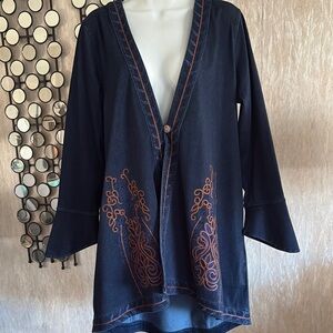 Soft Surroundings Midnight Blue Embroidered Cardigan